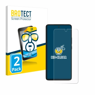 Parte frontal de un envase de producto con el logotipo de la marca BROTECT. Al lado se muestra el dispositivo Motorola Edge 30