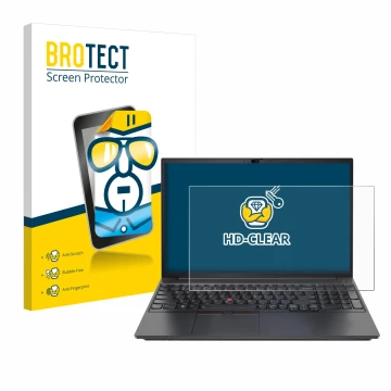 Parte frontal de un envase de producto con el logotipo de la marca BROTECT. Al lado se muestra el dispositivo Lenovo ThinkPad 