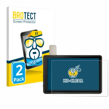 Parte frontal de un envase de producto con el logotipo de la marca BROTECT. Al lado se muestra el dispositivo Garmin Tread Ove