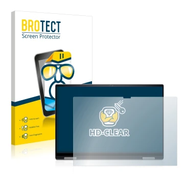 Parte frontal de un envase de producto con el logotipo de la marca BROTECT. Al lado se muestra el dispositivo Dell Inspiron 16