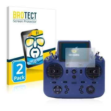 Parte frontal de un envase de producto con el logotipo de la marca BROTECT. Al lado se muestra el dispositivo FrSky Tandem X18