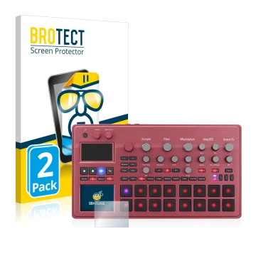 Parte frontal de un envase de producto con el logotipo de la marca BROTECT. Al lado se muestra el dispositivo KORG electribe S