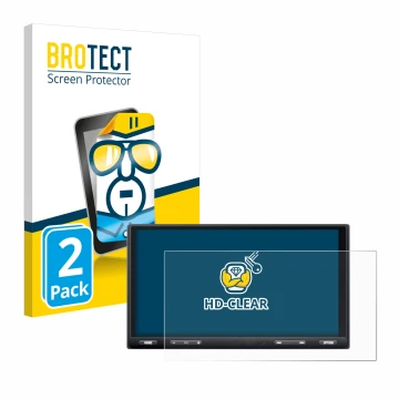 Parte frontal de un envase de producto con el logotipo de la marca BROTECT. Al lado se muestra el dispositivo Sony XAV-AX5650 