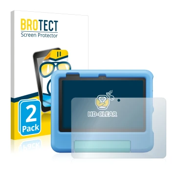 Parte frontal de un envase de producto con el logotipo de la marca BROTECT. Al lado se muestra el dispositivo Amazon Fire 7 Ki