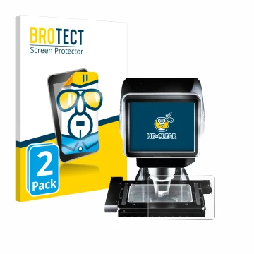 Parte frontal de un envase de producto con el logotipo de la marca BROTECT. Al lado se muestra el dispositivo Keyence LM-1100 