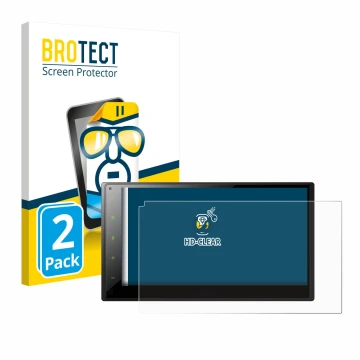 Parte frontal de un envase de producto con el logotipo de la marca BROTECT. Al lado se muestra el dispositivo Pioneer SPH-DA36