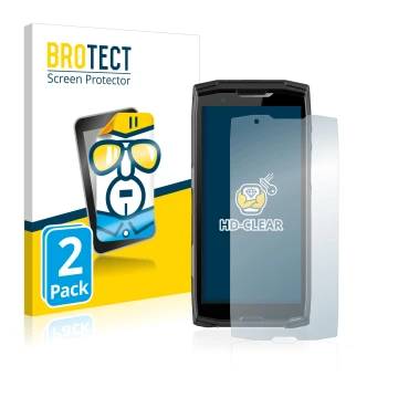 Parte frontal de un envase de producto con el logotipo de la marca BROTECT. Al lado se muestra el dispositivo Crosscall Core-X