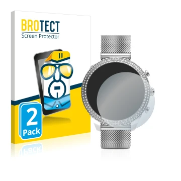 Parte frontal de un envase de producto con el logotipo de la marca BROTECT. Al lado se muestra el dispositivo Fossil Stella (6