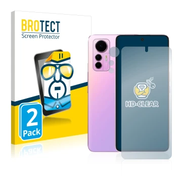 Parte frontal de un envase de producto con el logotipo de la marca BROTECT. Al lado se muestra el dispositivo Xiaomi 12 Lite (