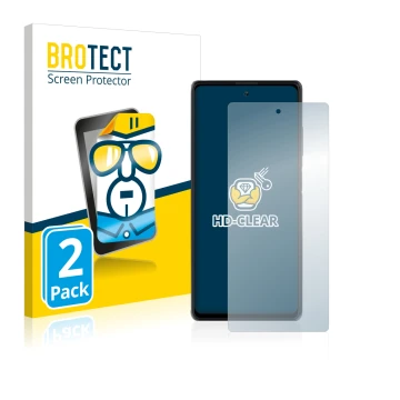 Parte frontal de un envase de producto con el logotipo de la marca BROTECT. Al lado se muestra el dispositivo Blackview A100 c