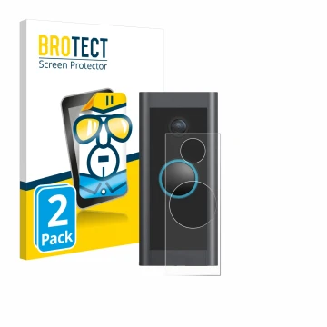 Parte frontal de un envase de producto con el logotipo de la marca BROTECT. Al lado se muestra el dispositivo Ring Video Doorb