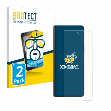 Parte frontal de un envase de producto con el logotipo de la marca BROTECT. Al lado se muestra el dispositivo Samsung Galaxy Z