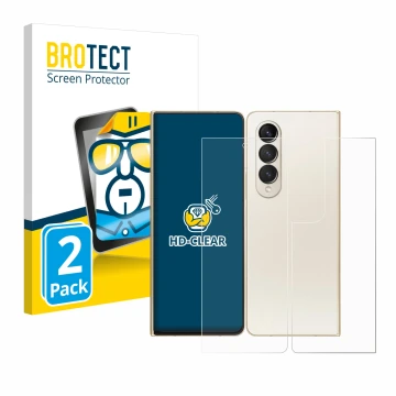 Parte frontal de un envase de producto con el logotipo de la marca BROTECT. Al lado se muestra el dispositivo Samsung Galaxy Z