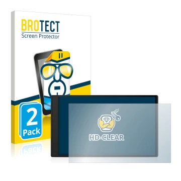 Parte frontal de un envase de producto con el logotipo de la marca BROTECT. Al lado se muestra el dispositivo Garmin Camper 79