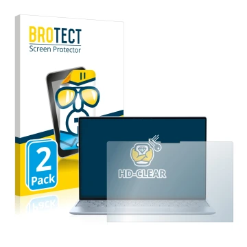 Parte frontal de un envase de producto con el logotipo de la marca BROTECT. Al lado se muestra el dispositivo Dell XPS 13 9315