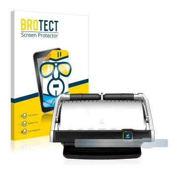 Parte frontal de un envase de producto con el logotipo de la marca BROTECT. Al lado se muestra el dispositivo Tefal OptiGrill 