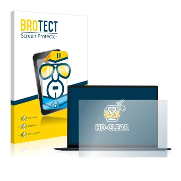 Parte frontal de un envase de producto con el logotipo de la marca BROTECT. Al lado se muestra el dispositivo ASUS ZenBook 14 