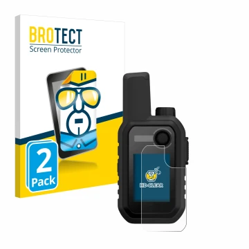 Parte frontal de un envase de producto con el logotipo de la marca BROTECT. Al lado se muestra el dispositivo Garmin Alpha 10 