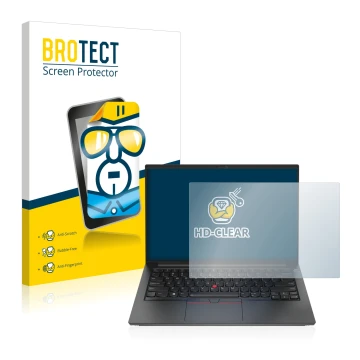 Parte frontal de un envase de producto con el logotipo de la marca BROTECT. Al lado se muestra el dispositivo Lenovo ThinkPad 