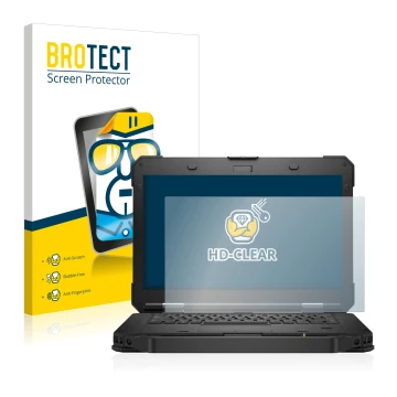 Parte frontal de un envase de producto con el logotipo de la marca BROTECT. Al lado se muestra el dispositivo Dell Latitude 54