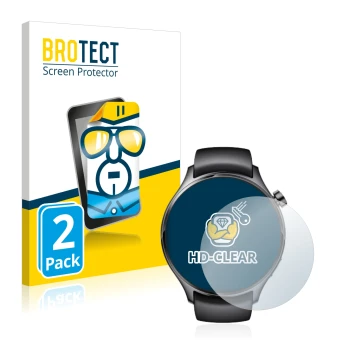 Parte frontal de un envase de producto con el logotipo de la marca BROTECT. Al lado se muestra el dispositivo Xiaomi Watch S1 
