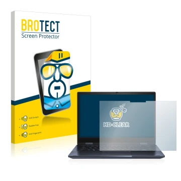 Parte frontal de un envase de producto con el logotipo de la marca BROTECT. Al lado se muestra el dispositivo ASUS ExpertBook 