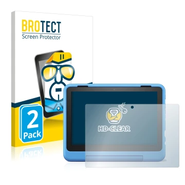 Parte frontal de un envase de producto con el logotipo de la marca BROTECT. Al lado se muestra el dispositivo Amazon Fire HD 8