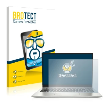 Parte frontal de un envase de producto con el logotipo de la marca BROTECT. Al lado se muestra el dispositivo MSI Prestige 16 