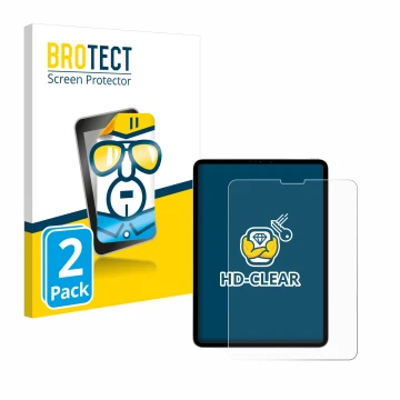 Parte frontal de un envase de producto con el logotipo de la marca BROTECT. Al lado se muestra el dispositivo Apple iPad Pro 1