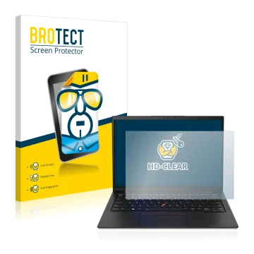 Parte frontal de un envase de producto con el logotipo de la marca BROTECT. Al lado se muestra el dispositivo Lenovo ThinkPad 