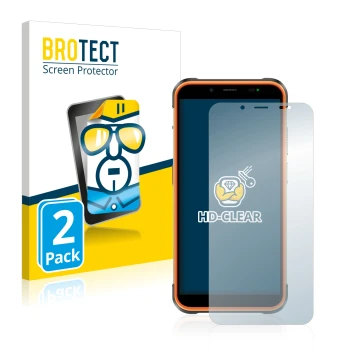 Parte frontal de un envase de producto con el logotipo de la marca BROTECT. Al lado se muestra el dispositivo Ulefone Power Ar
