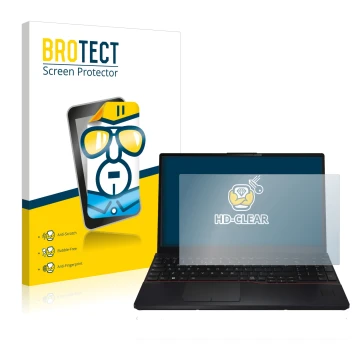 Parte frontal de un envase de producto con el logotipo de la marca BROTECT. Al lado se muestra el dispositivo Fujitsu Lifebook