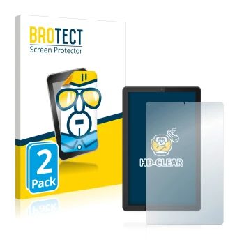 Parte frontal de un envase de producto con el logotipo de la marca BROTECT. Al lado se muestra el dispositivo Lenovo Tab M9 co