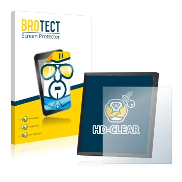 Parte frontal de un envase de producto con el logotipo de la marca BROTECT. Al lado se muestra el dispositivo Divoom Pixoo-64 