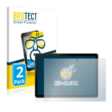 Parte frontal de un envase de producto con el logotipo de la marca BROTECT. Al lado se muestra el dispositivo Pritom M10 10.1