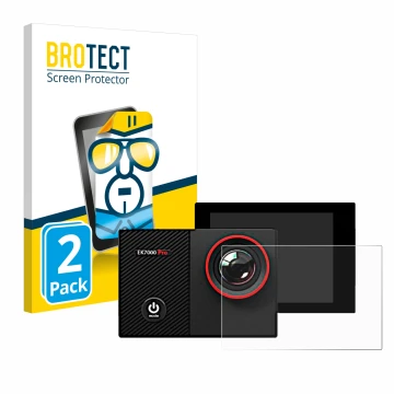 Parte frontal de un envase de producto con el logotipo de la marca BROTECT. Al lado se muestra el dispositivo Akaso EK7000 Pro