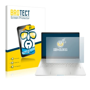 Parte frontal de un envase de producto con el logotipo de la marca BROTECT. Al lado se muestra el dispositivo HP Pavilion Plus