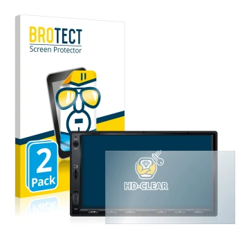 Parte frontal de un envase de producto con el logotipo de la marca BROTECT. Al lado se muestra el dispositivo Atoto S8 Standar