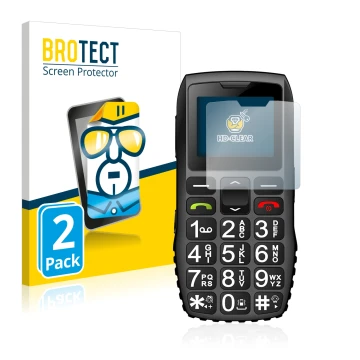 Parte frontal de un envase de producto con el logotipo de la marca BROTECT. Al lado se muestra el dispositivo artfone C1 + con