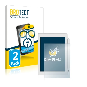 Parte frontal de un envase de producto con el logotipo de la marca BROTECT. Al lado se muestra el dispositivo Boox Nova Air 2 