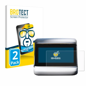 Parte frontal de un envase de producto con el logotipo de la marca BROTECT. Al lado se muestra el dispositivo Tesla Model X Pl