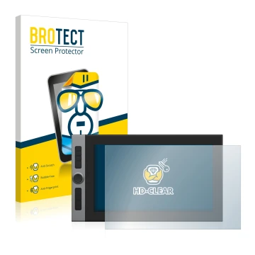Parte frontal de un envase de producto con el logotipo de la marca BROTECT. Al lado se muestra el dispositivo XP-Pen Artist Pr