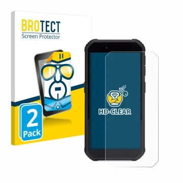 Parte frontal de un envase de producto con el logotipo de la marca BROTECT. Al lado se muestra el dispositivo SkyCaddie SX550 