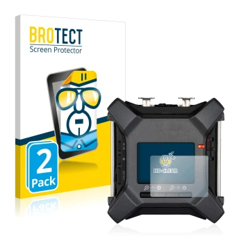 Parte frontal de un envase de producto con el logotipo de la marca BROTECT. Al lado se muestra el dispositivo Zoom F3 field re