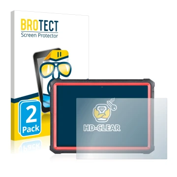 Parte frontal de un envase de producto con el logotipo de la marca BROTECT. Al lado se muestra el dispositivo Launch X-431 PRO