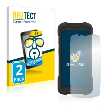 Parte frontal de un envase de producto con el logotipo de la marca BROTECT. Al lado se muestra el dispositivo Zebra TC73 con s