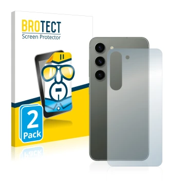 Parte frontal de un envase de producto con el logotipo de la marca BROTECT. Al lado se muestra el dispositivo Samsung Galaxy S