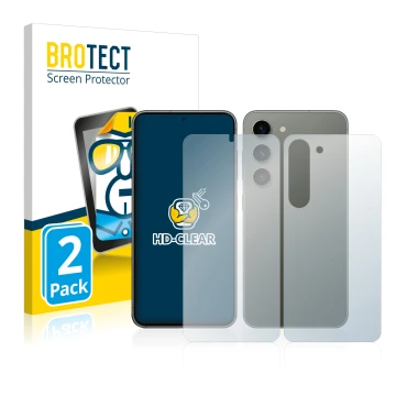 Parte frontal de un envase de producto con el logotipo de la marca BROTECT. Al lado se muestra el dispositivo Samsung Galaxy S