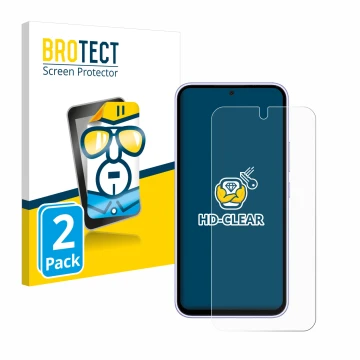 Parte frontal de un envase de producto con el logotipo de la marca BROTECT. Al lado se muestra el dispositivo Samsung Galaxy A