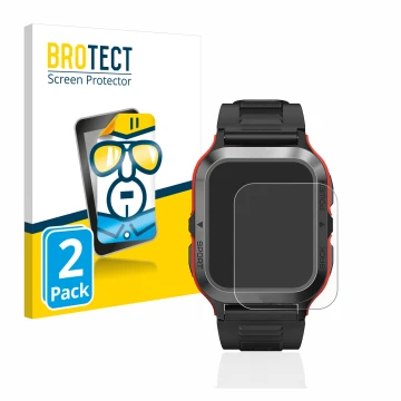 Parte frontal de un envase de producto con el logotipo de la marca BROTECT. Al lado se muestra el dispositivo Kospet Tank M2 c